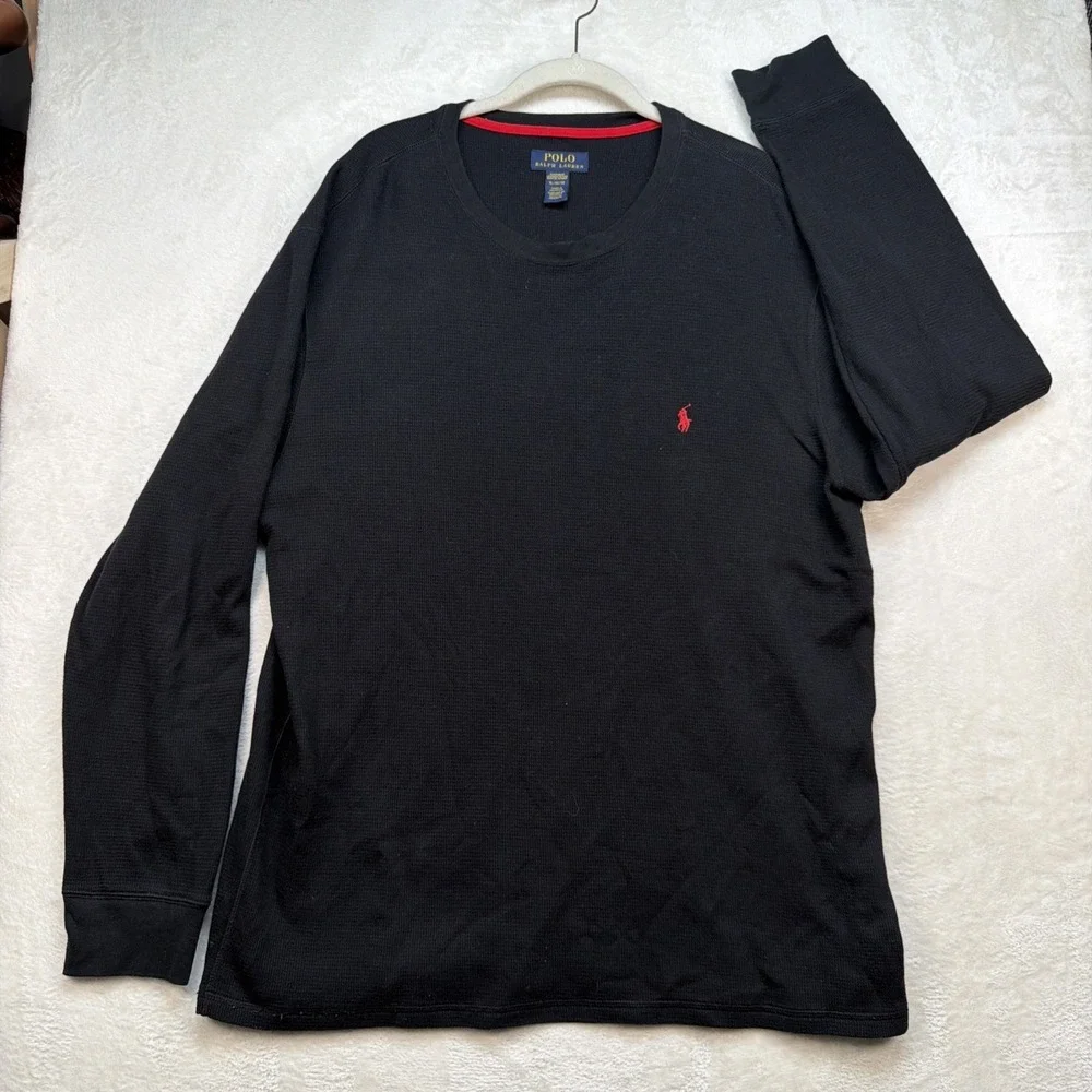 Polo Ralph Lauren‎ Thermal Shirt Men's XL Black Waffle Knit Pony Long Sleeve